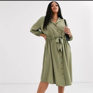 💸{ASOS} Button Midi Shirt Dress with Ruched Waist